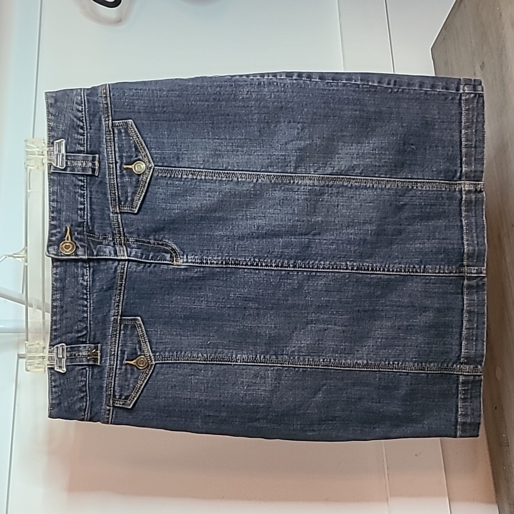 Michael Kors Skirt Women's 12 Stretch A-Line Pocket Button Zip Knee Length Denim